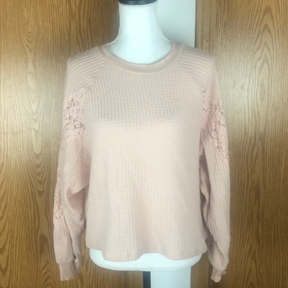 Xhilaration Sweaters - Long Sleeve Crewneck Waffle Knit w/ Lace Inserts